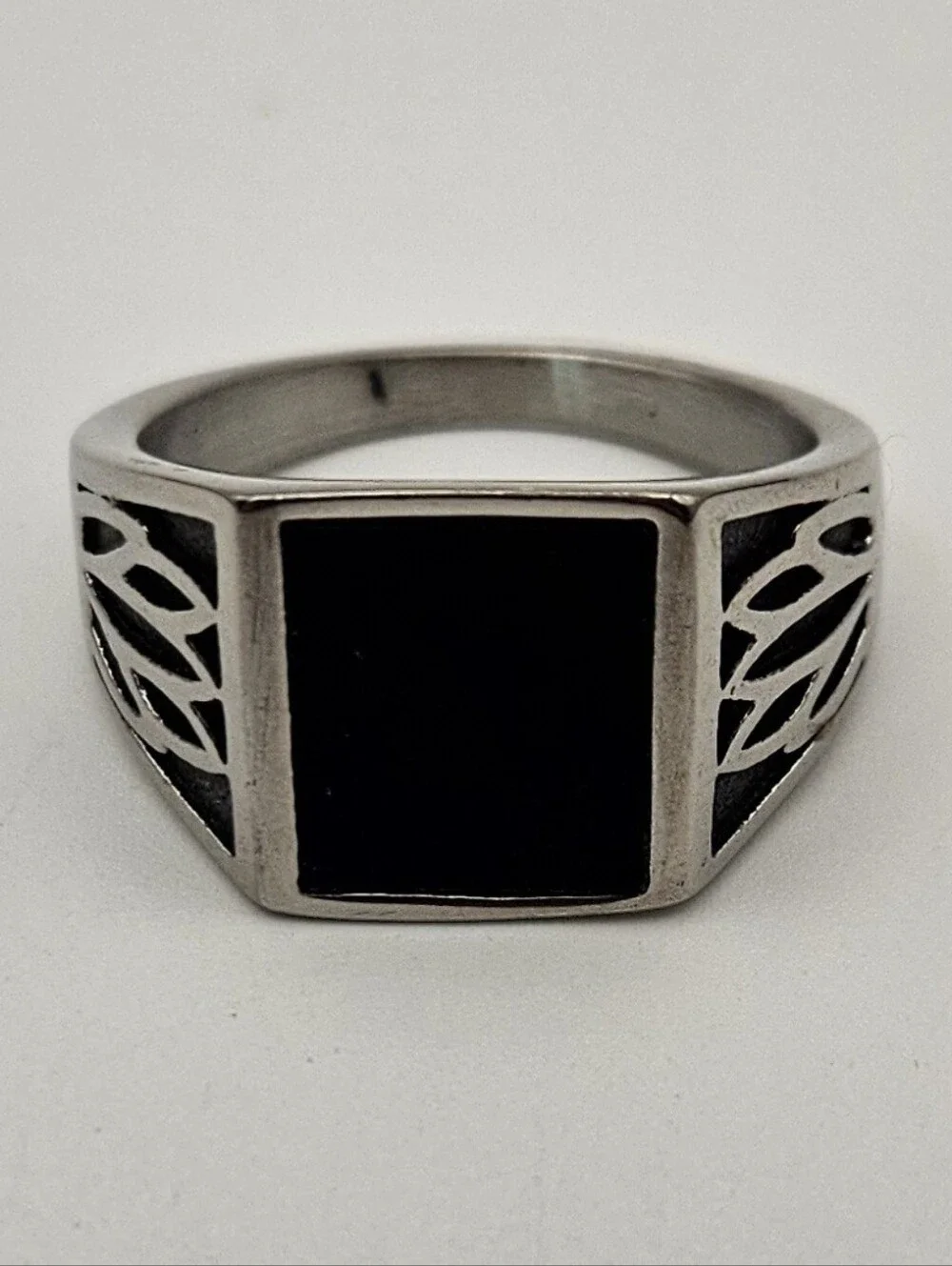Men's Black Inlay Signet Ring Stainless Steel Size 10.5